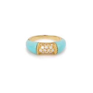 Turquoise Diamonds 18 Carats Yellow Gold Band Ring