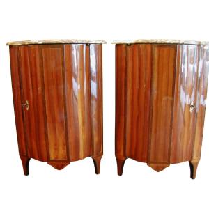 A Louis XVI Pair Of Marqueterie Corner Cabinet