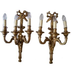 A Pair Of Louis XVI Style Giltbronze Ribbon Sconces