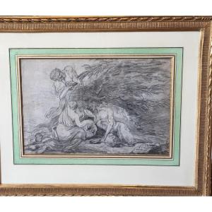 Bacchanal With Nymphs And Satyrs, Charcoal Drawing, French School, 1778