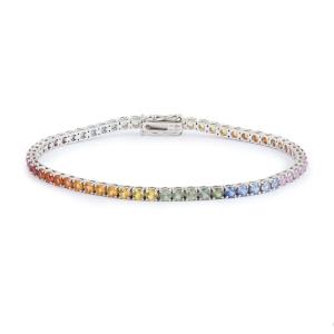 5 Carats Rainbow Sapphire 18 Carats White Gold Tennis Bracelet