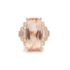 15 Carats Morganite Diamonds Rose Gold Cocktail Ring
