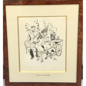 The Luxembourg Cart, Théodore Van Elsen, Drawing 1930s