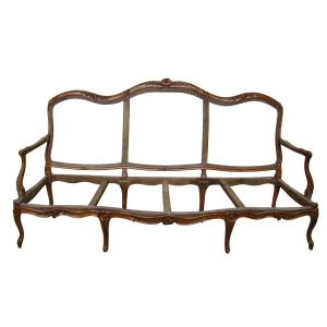 Large Sofa With Flat Back Called “à La Reine” In Molded And Carved Beech