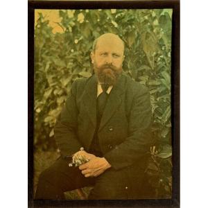 Autochrome "portrait Of A Man With Forget-me-nots" Circa 1920