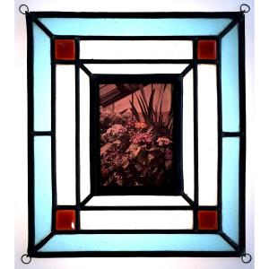 Autochrome "flowers In The Greenhouse" Stained Glass Frame Circa 1910 Color Photograph On Glass