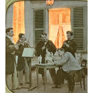 Stereoscopic Card "the Sculptor" French Tissue Day/night C.1870 Albumen Photograph