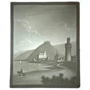 Lithophane "the Two Chapels Between Lake And Mountain" Mid-19th Century