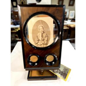 Large Mono And Stereo Graphoscope In Thuya Burl, Curiosity Object, Vintage Photograph 