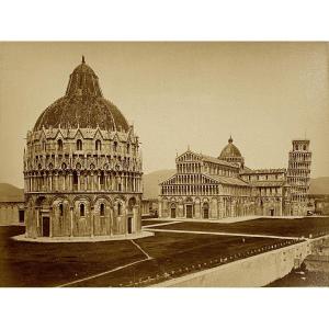 Fratelli Alinari, Baptistery, Cathedral And Tower, Italy C. 1870 Vintage Albumen Photograph