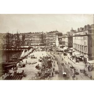 Marseille, View Of The Old Port Circa 1880 Vintage Albumen Print