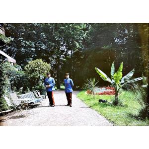Autochrome Lumiere & Fils, "soldiers In The Garden" Circa 1915 Vintage Glass Plate Photograph