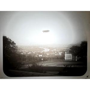 Large Glass Plate Of A Zeppelin C.1910 Vintage Photograph