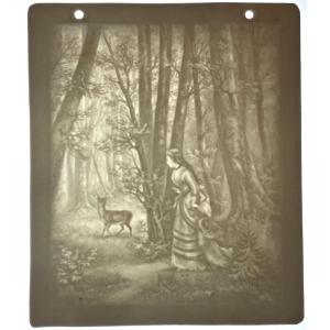 Lithophane "beauty And The Doe In The Woods" Mid-19th Century