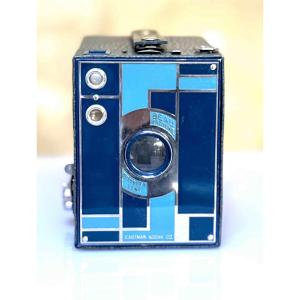 Beautiful Art Deco Blue Brownie Eastman Kodak Vintage Camera Circa 1930
