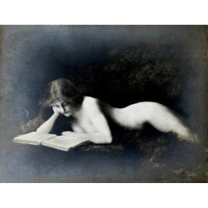 Silver Gelatin Print "the Reader" After Jean-jacques Henner Circa 1890 Nude Photograph