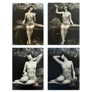 4 Nude Studies By Julien Mandel, C. 1920. Vintage Silver Gelatin Prints.