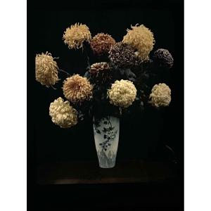 Autochrome "bouquet Of Chrysanthemums" Circa 1920 Photograph On Glass