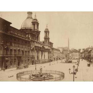 Fratelli Alinari, Piazza Navona, Rome, Italy C. 1870 Vintage Albumen Print Photograph