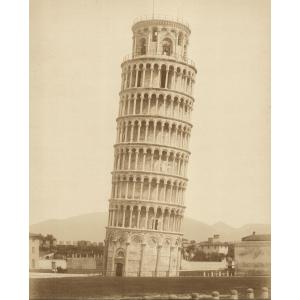Fratelli Alinari, Pisa Bell Tower, Italy C. 1870 Vintage Albumen Print Photograph
