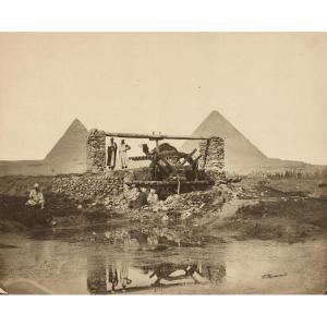 W.hammerschmidt (1822-1869), Sakieh Near The Pyramids, Signed C. 1860 Vintage Albumen Print