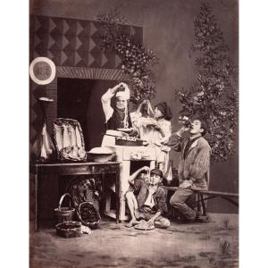 Giorgio Sommer (1834-1914) Spaghetti Eaters, Naples C. 1880 Vintage Albumen Print
