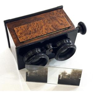 Stereoscopic Viewer In Burr Wood Vintage Photography Circa 1890