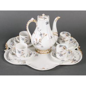 Porcelain Coffee Service With Flower Decor, Signed