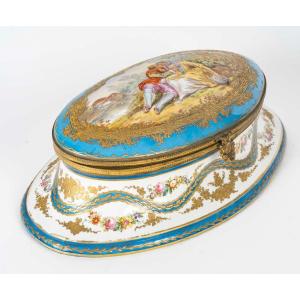 Louis XV Style Porcelain Box, Sèvres Signature, 19th Century