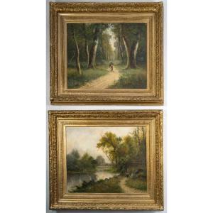 Pair Of Paintings – French School Of The 19th Century – Signed E. Ballue, Dated 1881