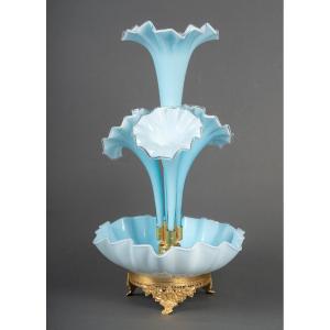 Decorative Fountain In Blue Opaline Glass And Gilt Bronze – 19th Century, Napoleon III Style