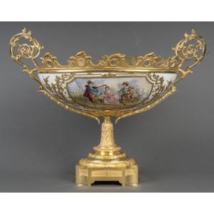 Painted Porcelain And Gilt Bronze Bowl – 19th Century, Louis XV Style