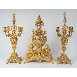 Gilt Bronze Mantelpiece Set – Louis XV Style – Napoleon III Period