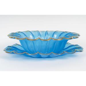 Blue Opaline Glass Dishes – Gold Decoration – Napoleon III Period