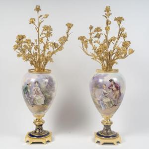 Vases, Pair Of Large Vases Decorated With Bouquets In Gilt Bronze – Napoleon III Period