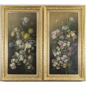 Oil Painting On Canvas - Pair Of Floral Paintings - Blanche Ferrié