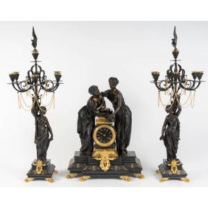 Patinated Bronze And Black Marble Mantelpiece – 19th Century