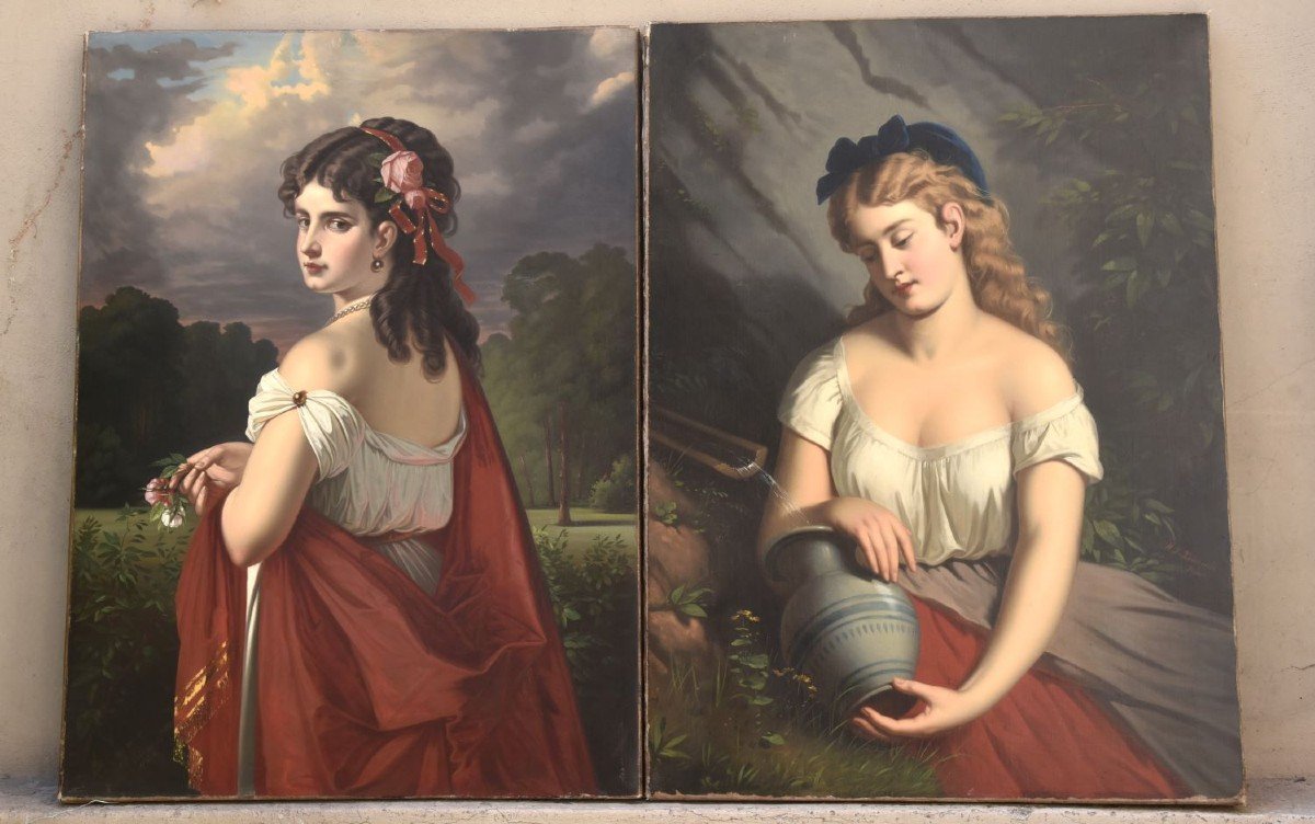 Coppia di Antichi dipinti Austriaci del 1800