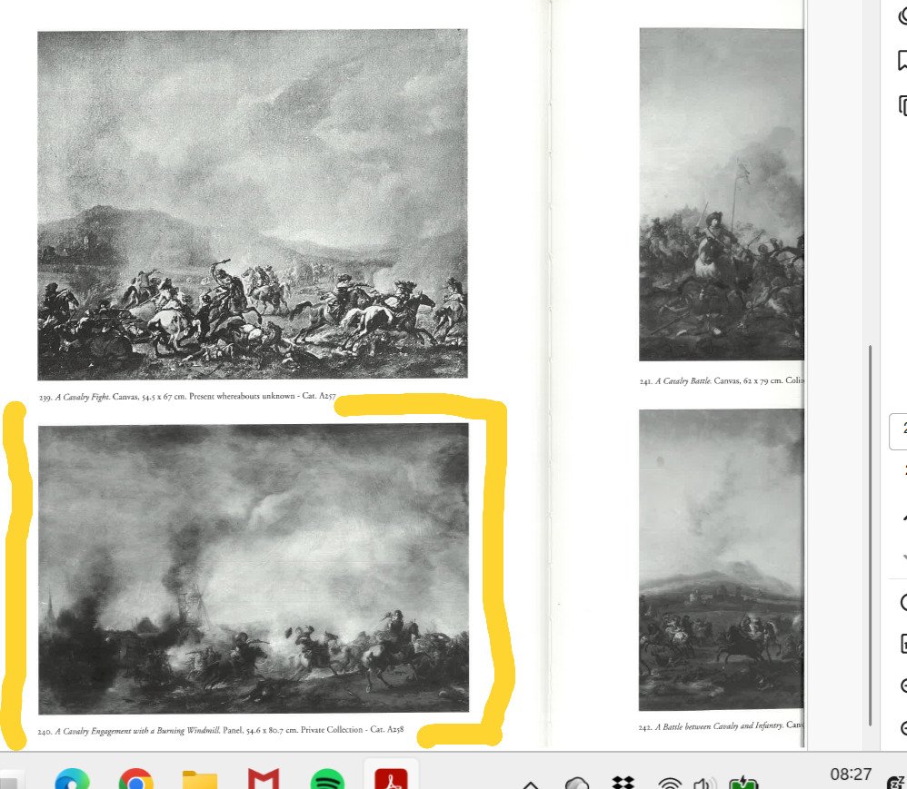 Uno scontro di cavalleria con un mulino a vento in fiamme– PHILIPS WOUWERMAN SECOLO XVII-photo-8