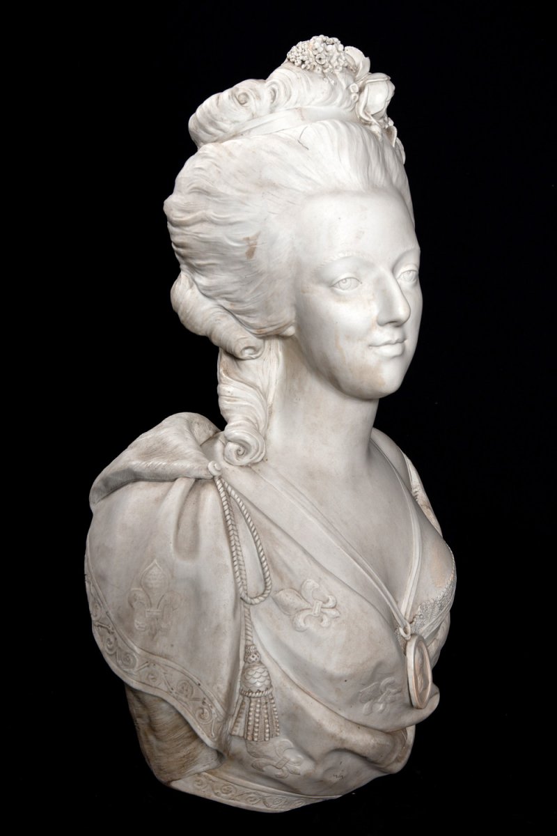 Ancien Buste De Marie Antoinette En Porcelaine Biscuit Du 19ème Siècle-photo-4