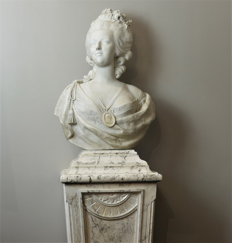 Ancien Buste De Marie Antoinette En Porcelaine Biscuit Du 19ème Siècle-photo-6