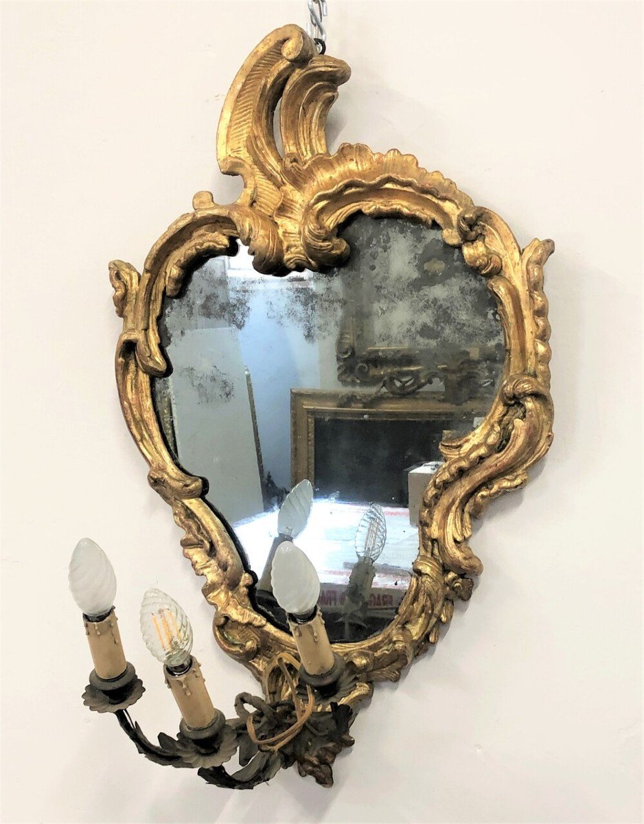 Miroir Ancien En Bois Sculpté Et Doré Du 18ème Siècle-photo-2