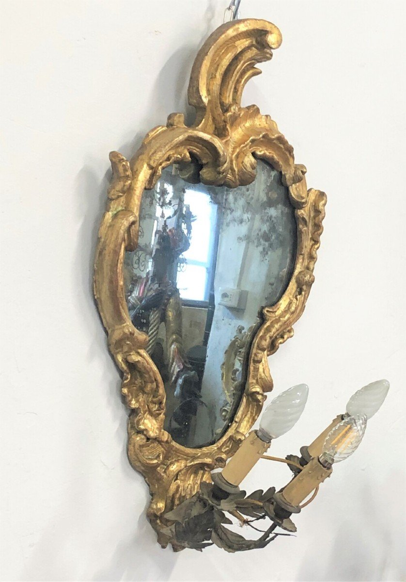 Miroir Ancien En Bois Sculpté Et Doré Du 18ème Siècle-photo-3