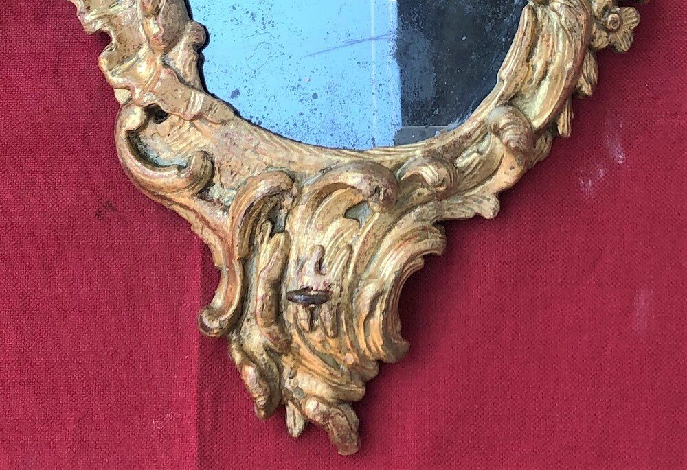Miroir Ancien En Bois Sculpté Et Doré Du 18ème Siècle-photo-4