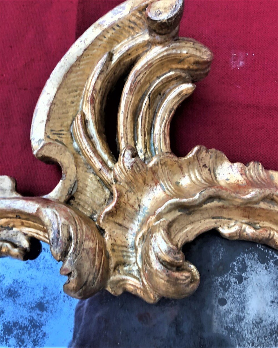 Miroir Ancien En Bois Sculpté Et Doré Du 18ème Siècle-photo-1