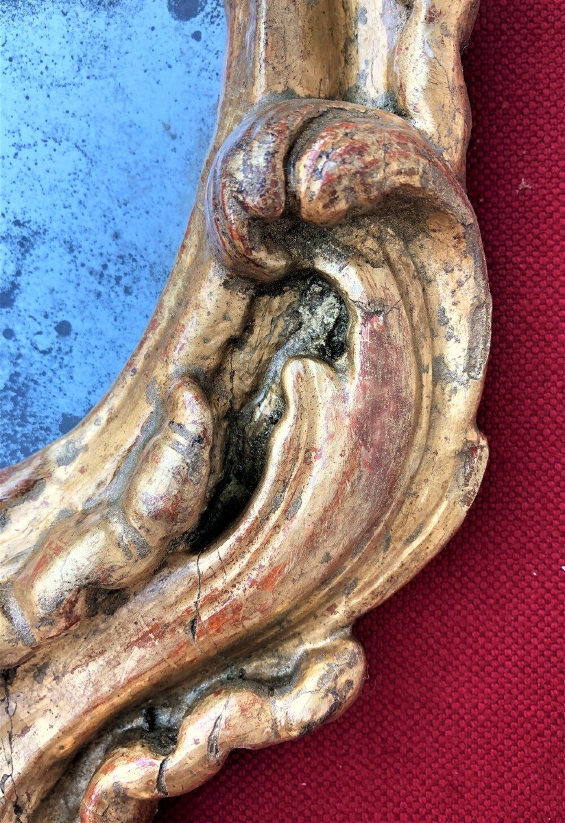 Miroir Ancien En Bois Sculpté Et Doré Du 18ème Siècle-photo-2