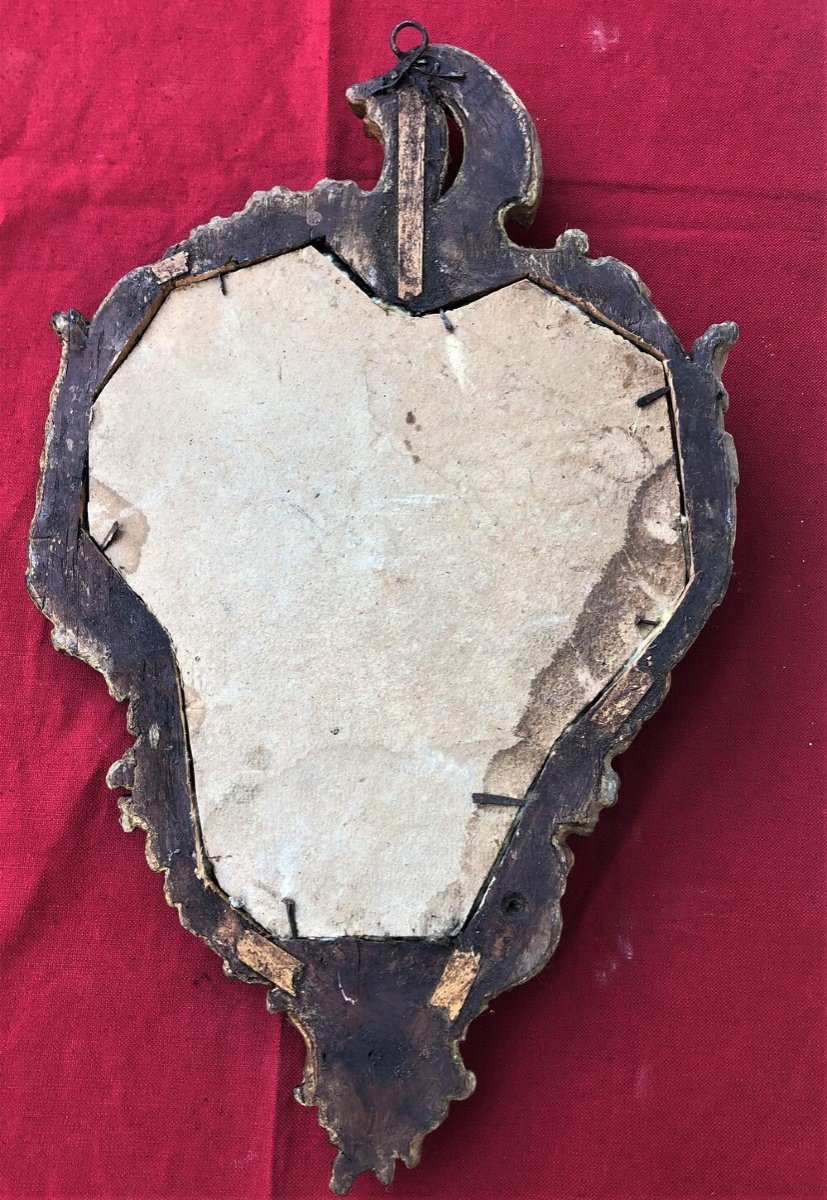 Miroir Ancien En Bois Sculpté Et Doré Du 18ème Siècle-photo-5