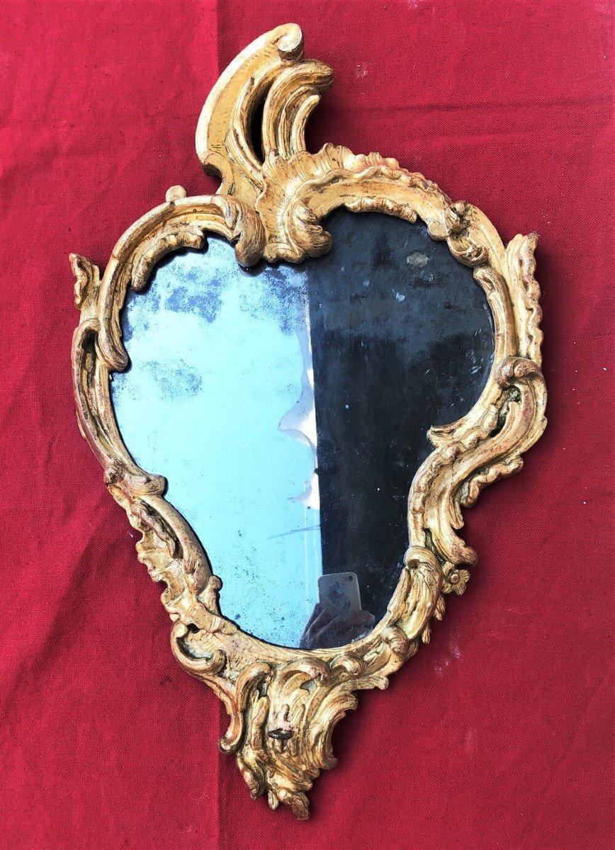 Miroir Ancien En Bois Sculpté Et Doré Du 18ème Siècle-photo-6