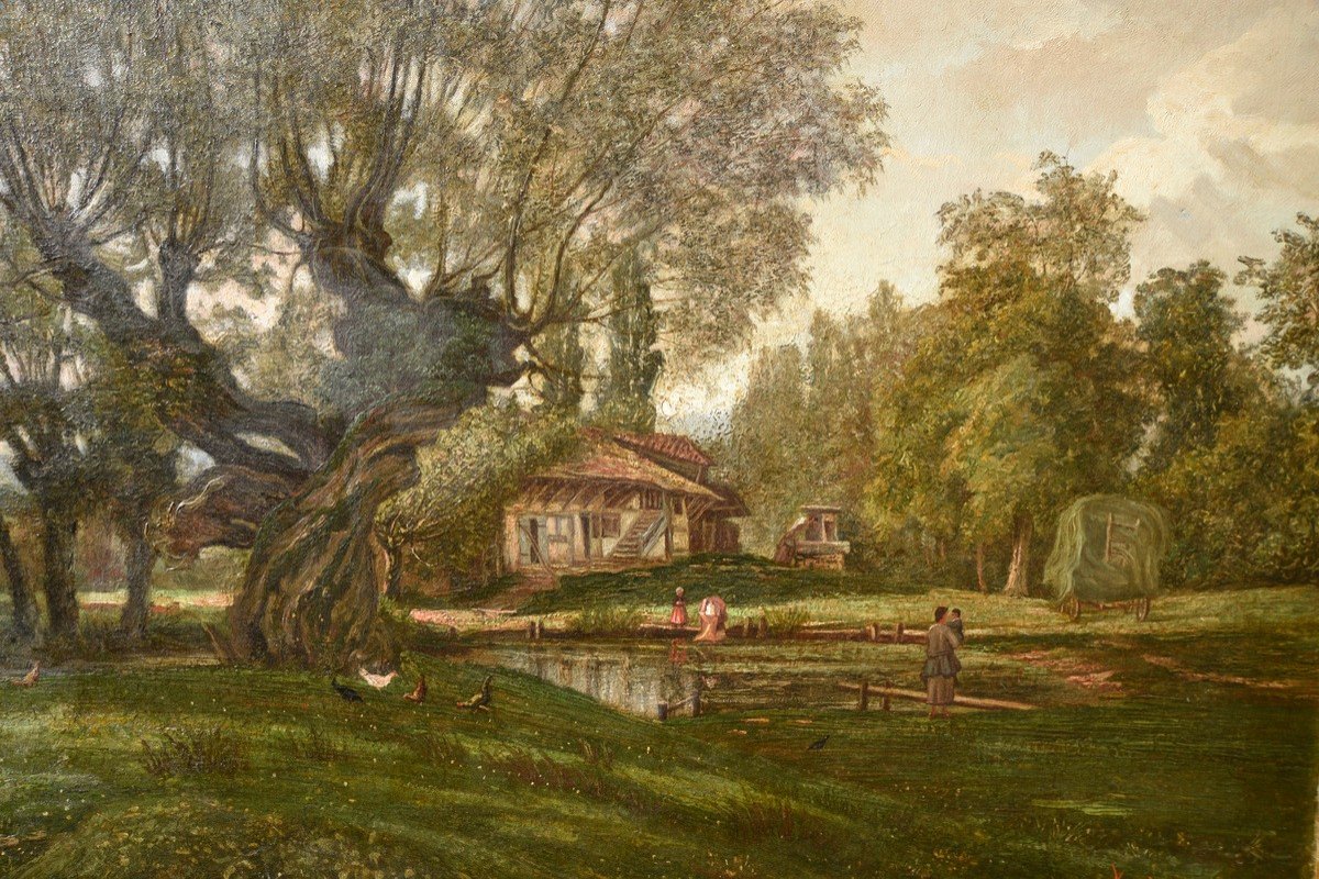 Tableau Ancien XIXe Siècle - Paysage Anglais-photo-2