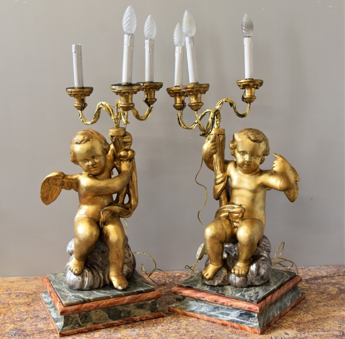 Ancienne Paire De Putti De 1700-photo-2